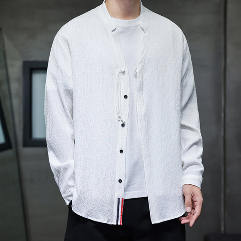 Fall Solid Color Men's Button Long Sleeve Shirt Clothing - Image 11