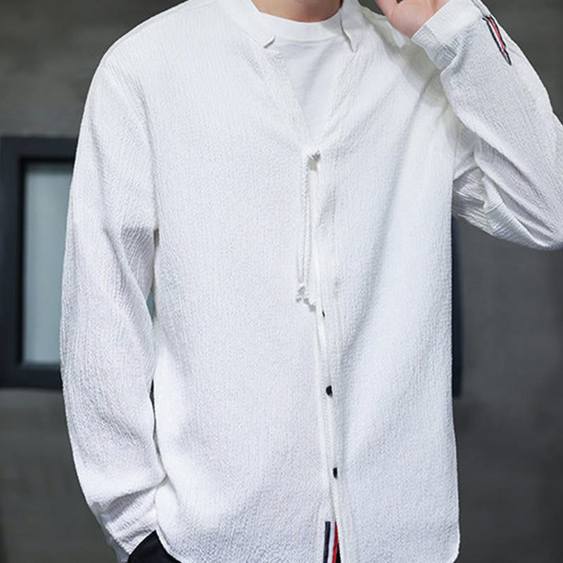 Fall Solid Color Men's Button Long Sleeve Shirt Clothing - Image 16