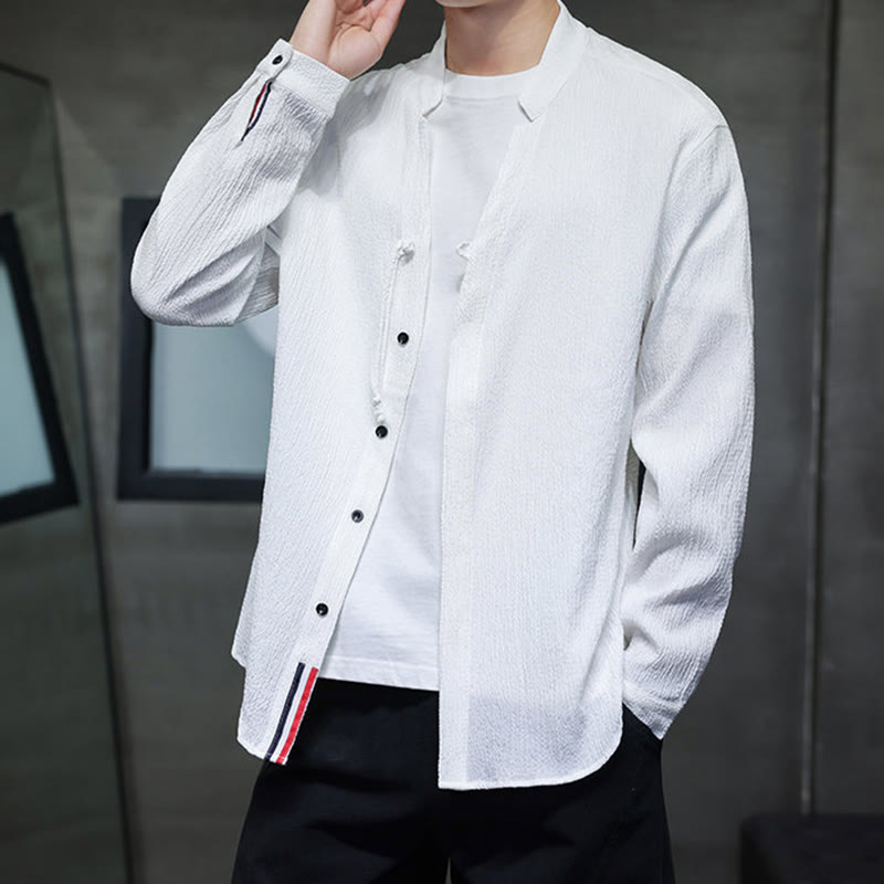 Fall Solid Color Men's Button Long Sleeve Shirt Clothing - Image 12