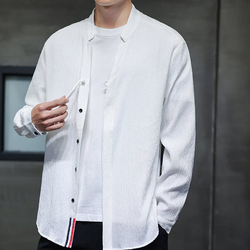 Fall Solid Color Men's Button Long Sleeve Shirt Clothing - Image 13