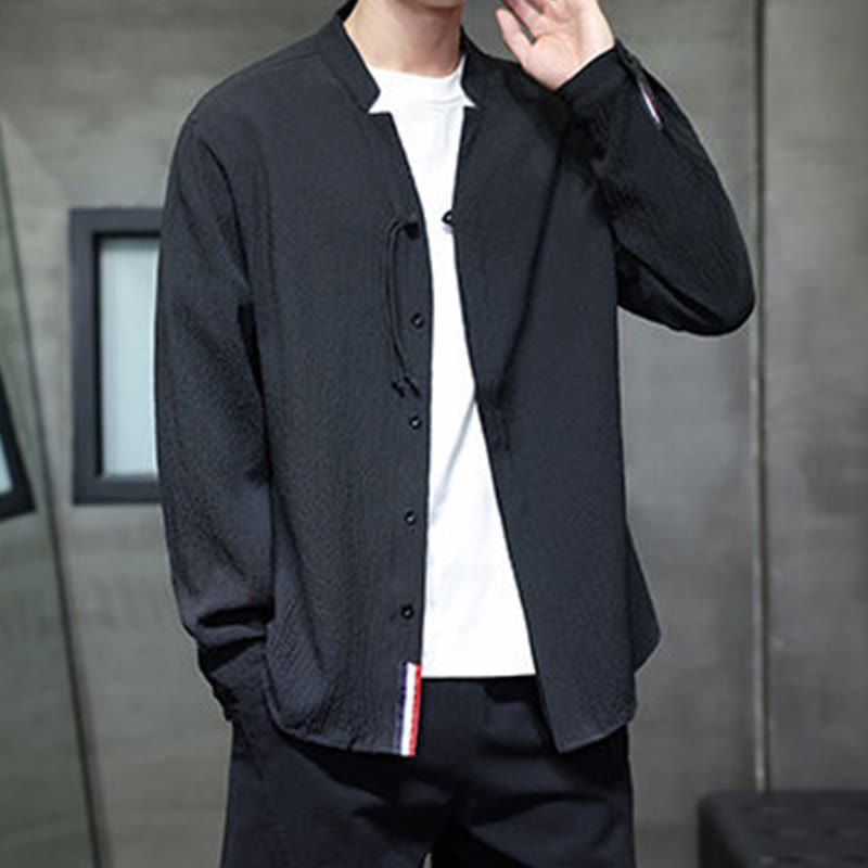 Fall Solid Color Men's Button Long Sleeve Shirt Clothing - Image 23