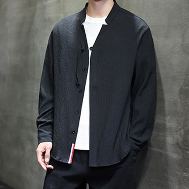 Fall Solid Color Men's Button Long Sleeve Shirt Clothing - Image 24