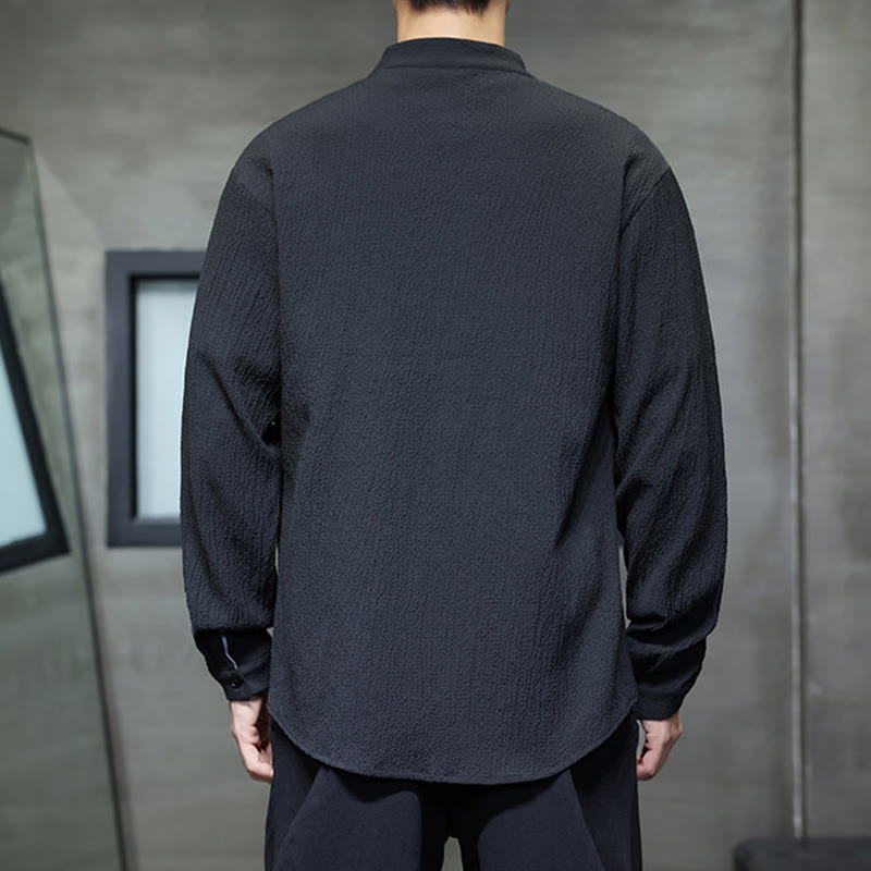 Fall Solid Color Men's Button Long Sleeve Shirt Clothing - Image 20