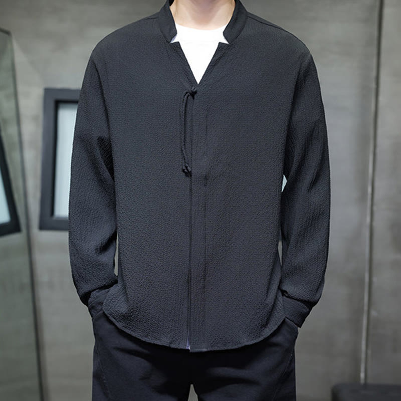 Fall Solid Color Men's Button Long Sleeve Shirt Clothing - Image 22