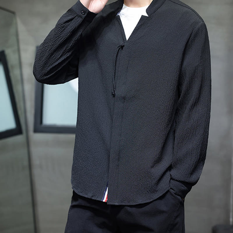 Fall Solid Color Men's Button Long Sleeve Shirt Clothing - Image 21