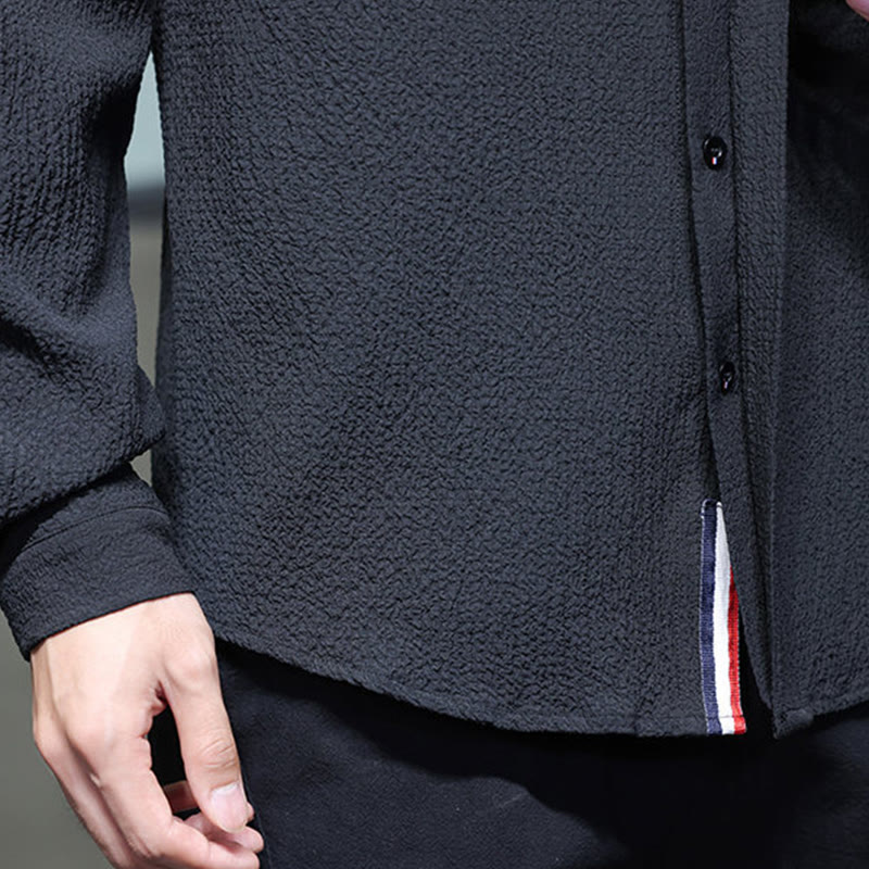 Fall Solid Color Men's Button Long Sleeve Shirt Clothing - Image 26