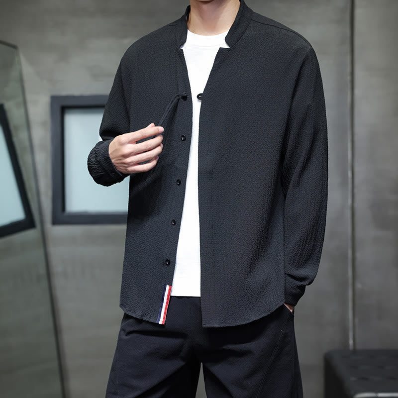 Fall Solid Color Men's Button Long Sleeve Shirt Clothing - Image 19