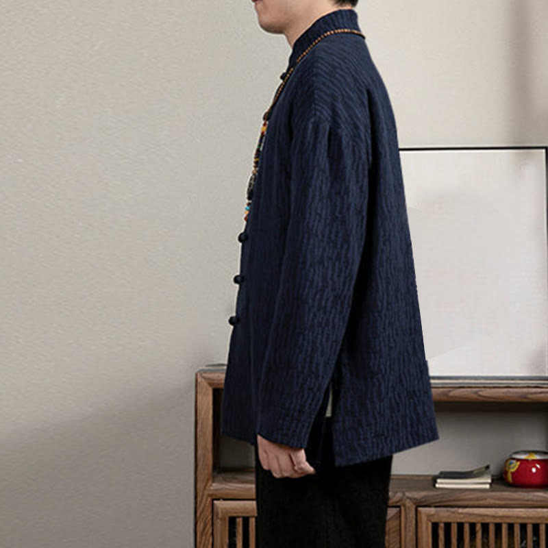 Casual Frog-Button Tang Suit Jacquard Linen Men's Shirt - Image 11