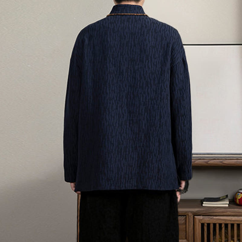 Casual Frog-Button Tang Suit Jacquard Linen Men's Shirt - Image 12