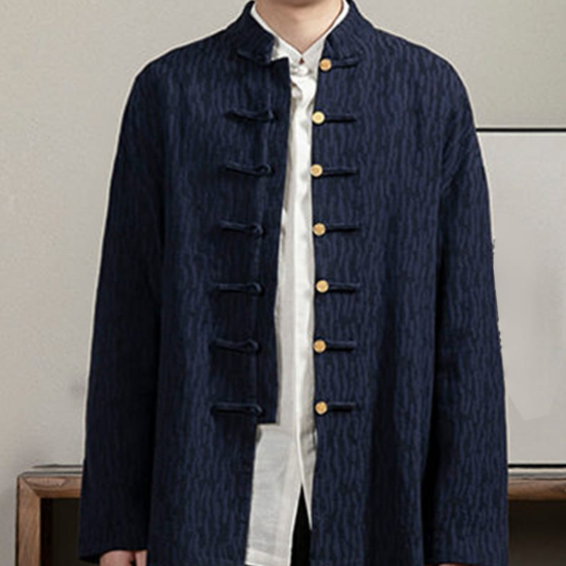 Casual Frog-Button Tang Suit Jacquard Linen Men's Shirt - Image 14