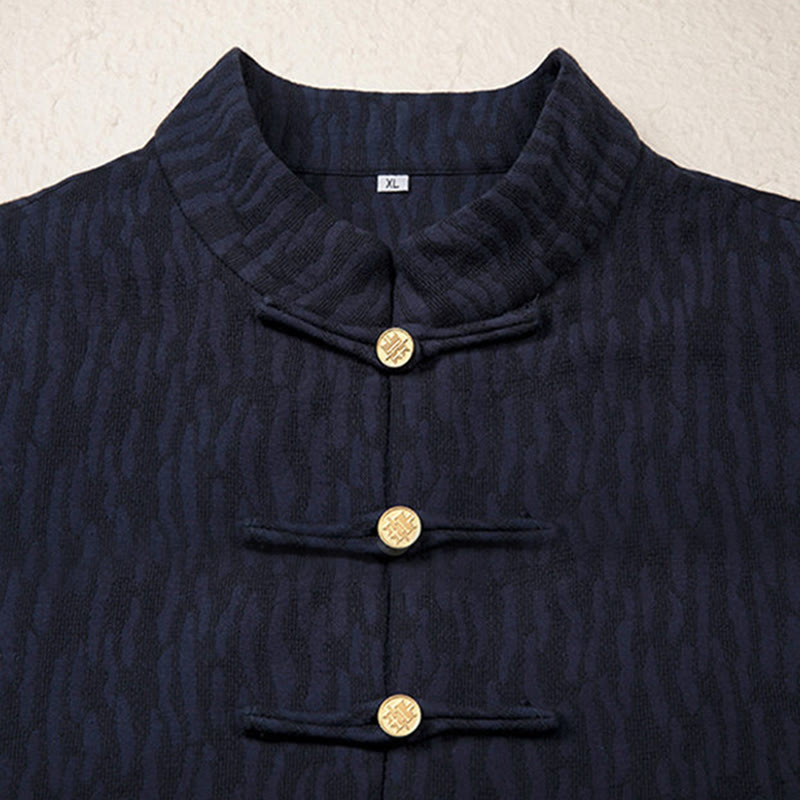 Casual Frog-Button Tang Suit Jacquard Linen Men's Shirt - Image 15