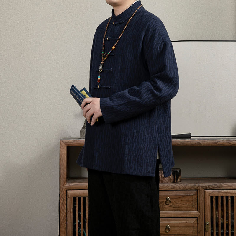 Casual Frog-Button Tang Suit Jacquard Linen Men's Shirt - Image 10