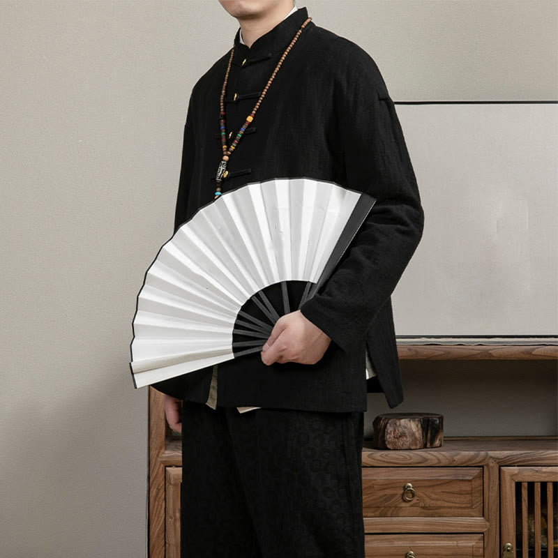 Casual Frog-Button Tang Suit Jacquard Linen Men's Shirt - Image 3