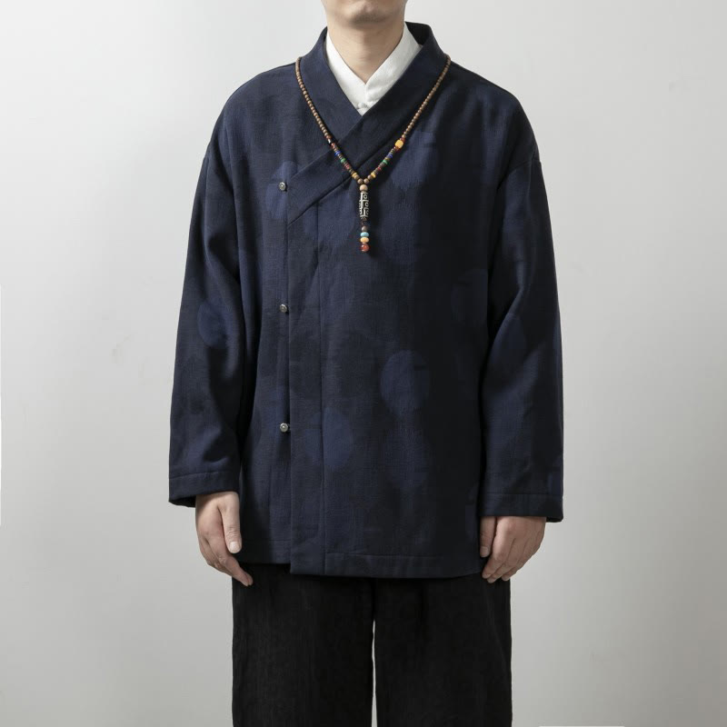 Solid Color Men's V-Neck Long Sleeve Shirt Jacquard Cotton Clothing