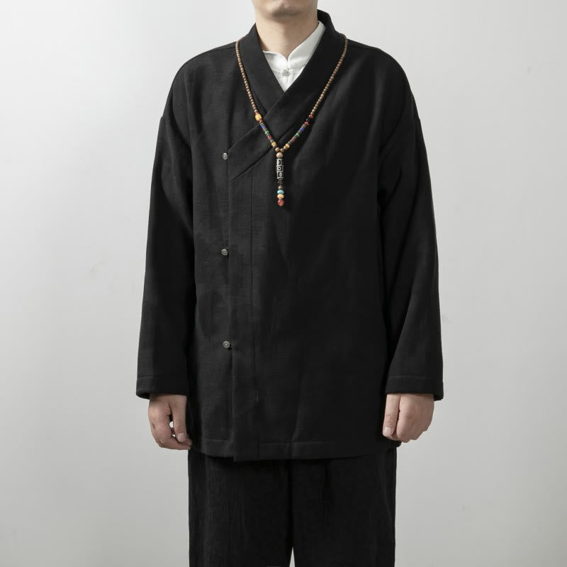 Solid Color Men's V-Neck Long Sleeve Shirt Jacquard Cotton Clothing - Image 10