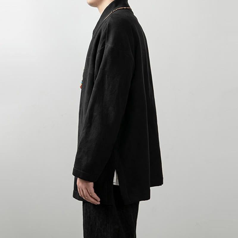 Solid Color Men's V-Neck Long Sleeve Shirt Jacquard Cotton Clothing - Image 12