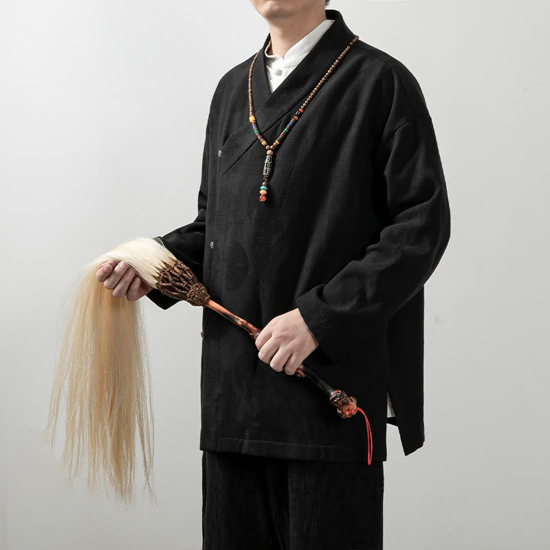 Solid Color Men's V-Neck Long Sleeve Shirt Jacquard Cotton Clothing - Image 11