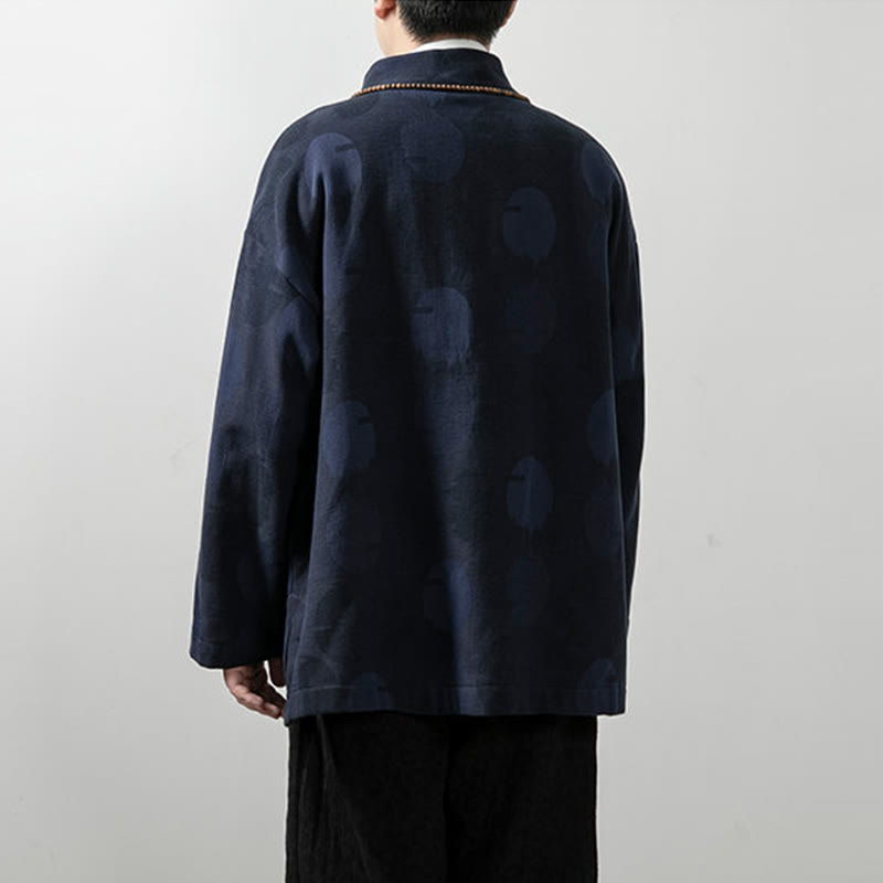 Solid Color Men's V-Neck Long Sleeve Shirt Jacquard Cotton Clothing - Image 5