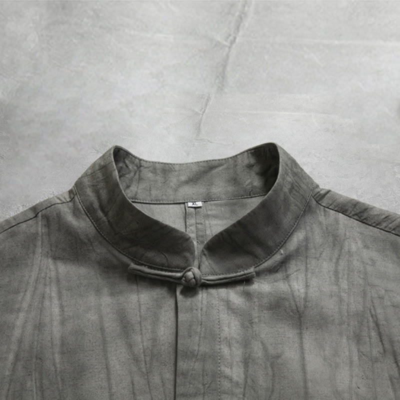 Casual Gray Men's Frog-Button Shirt Zen Clothing - Image 6