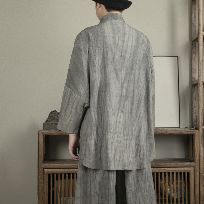 Casual Gray Men's Frog-Button Shirt Zen Clothing - Image 3