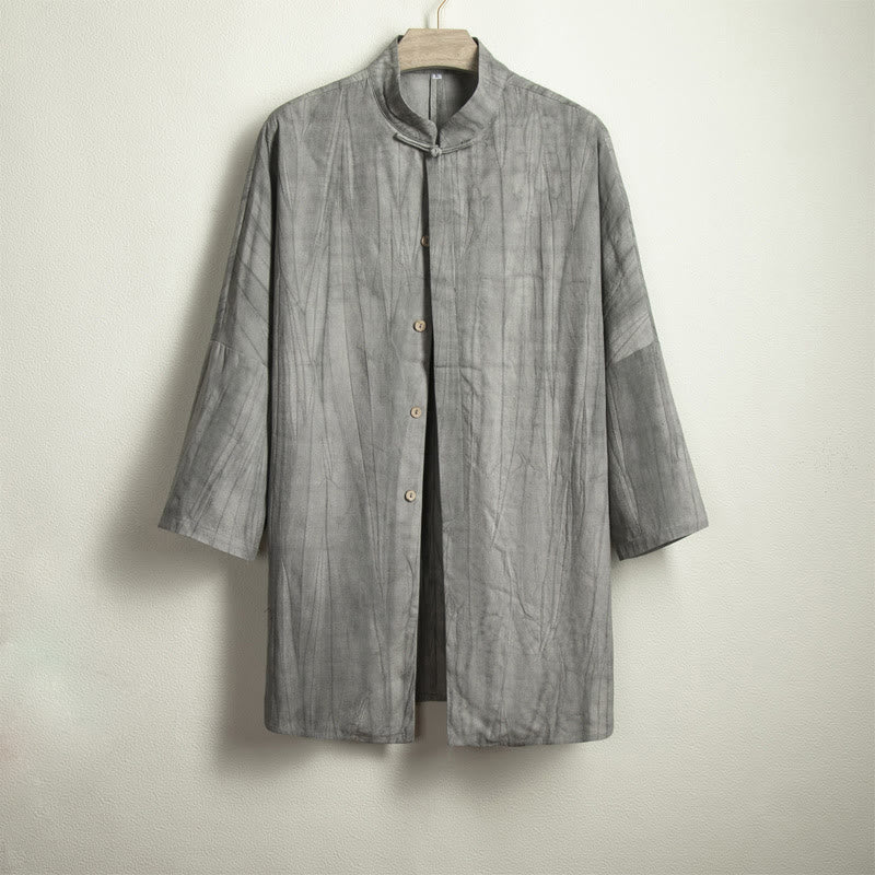 Casual Gray Men's Frog-Button Shirt Zen Clothing - Image 4