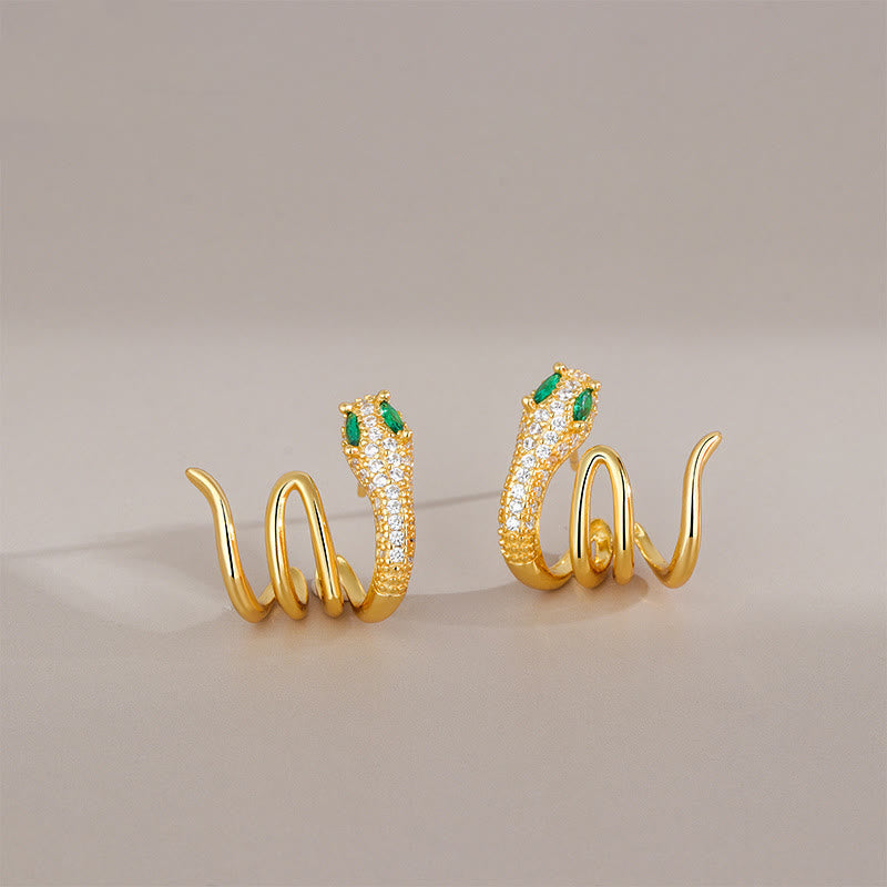 925 Sterling Silver Green-eyed Snake Shape Year Of The Snake Harmony Earrings