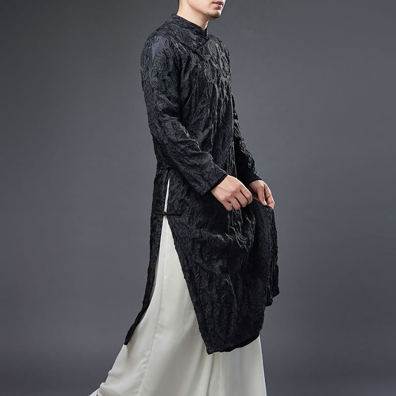 Fall Chinese Frog-Button Rose Peony Cotton Men's Tang Suit Robe - Image 6
