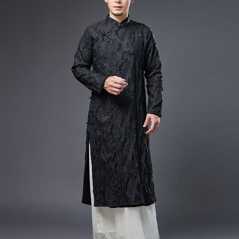 Fall Chinese Frog-Button Rose Peony Cotton Men's Tang Suit Robe - Image 7