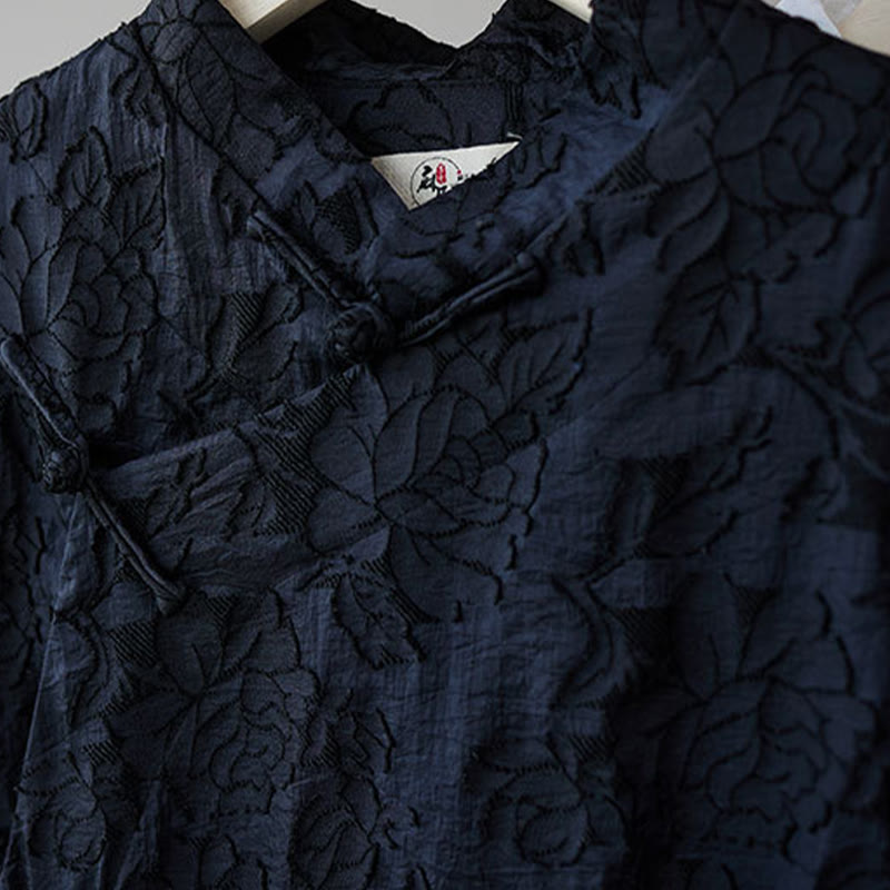 Fall Chinese Frog-Button Rose Peony Cotton Men's Tang Suit Robe - Image 8