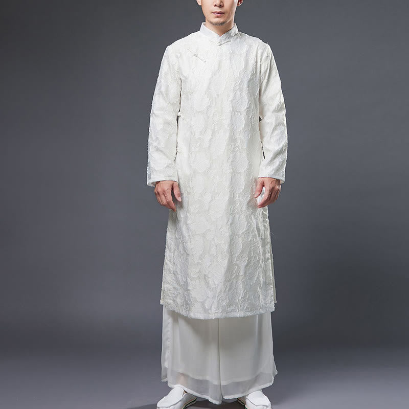 Fall Chinese Frog-Button Rose Peony Cotton Men's Tang Suit Robe - Image 13