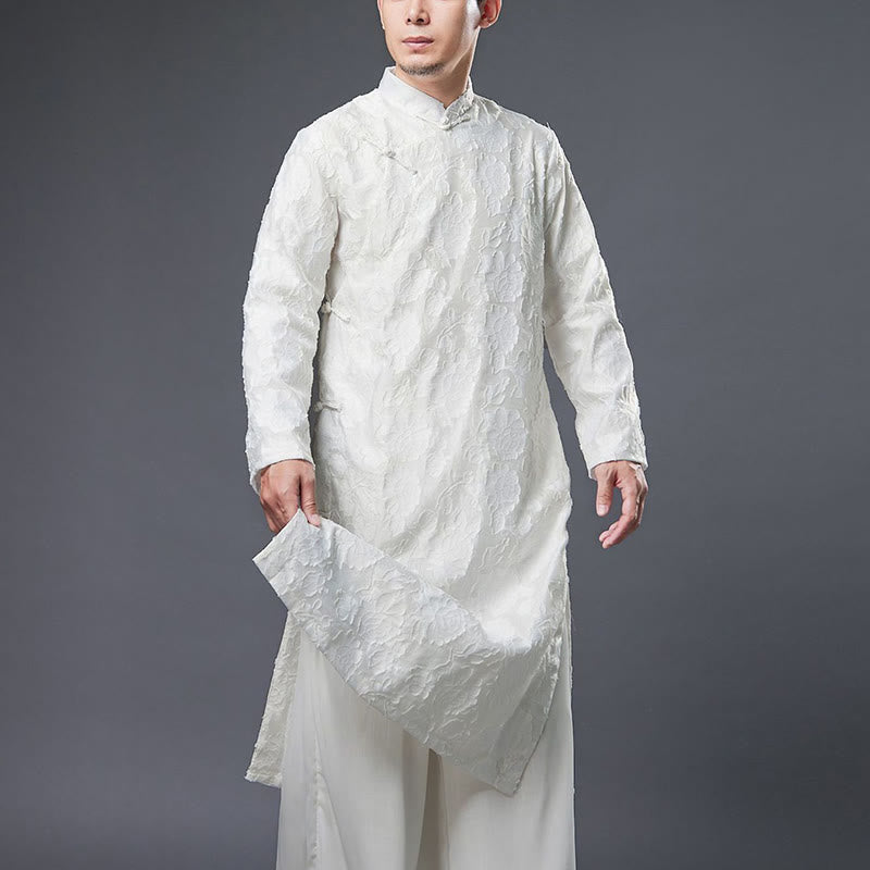 Fall Chinese Frog-Button Rose Peony Cotton Men's Tang Suit Robe - Image 15