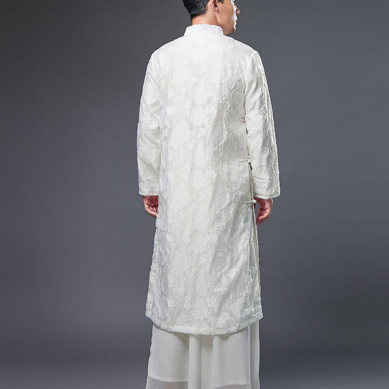 Fall Chinese Frog-Button Rose Peony Cotton Men's Tang Suit Robe - Image 14