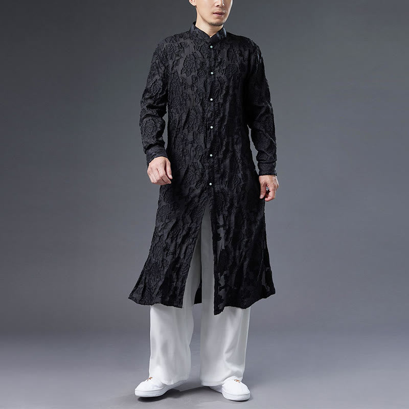 Fall Peony Flowers Button Down Cotton Coat Men's Tang Suit Robe