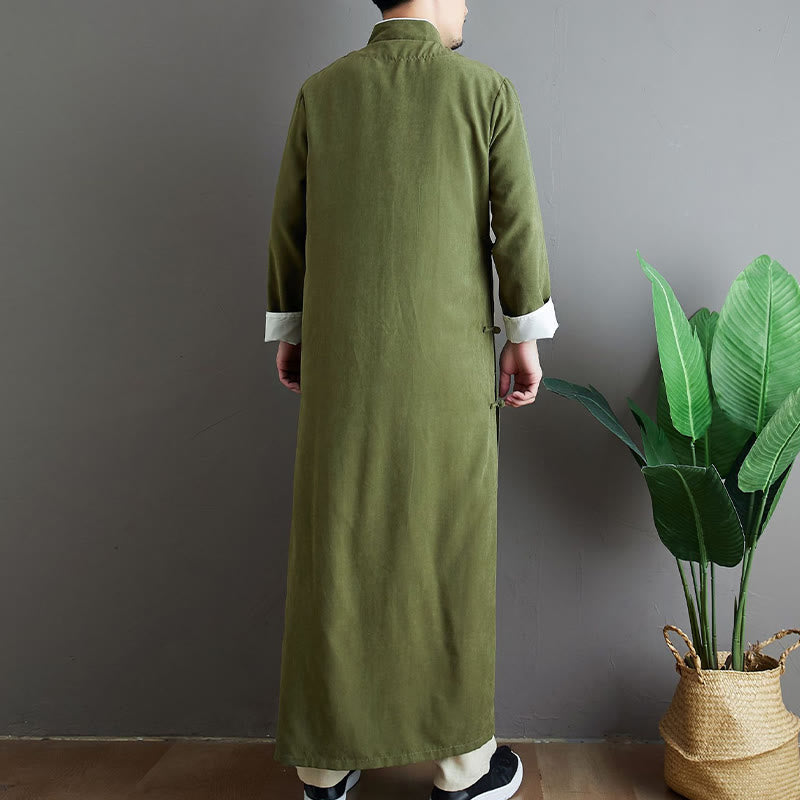 Fall Solid Color Chinese Frog-Button Cotton Men's Tang Suit Robe - Image 5