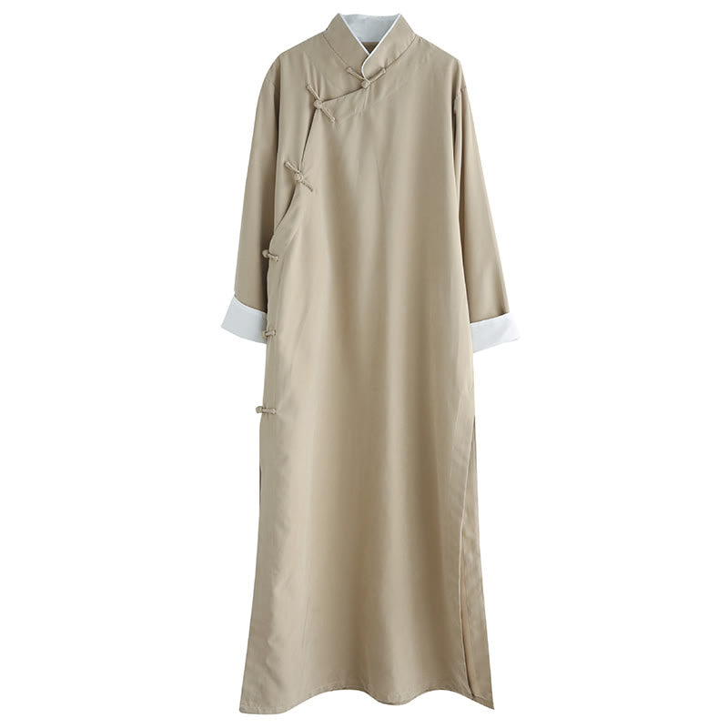 Fall Solid Color Chinese Frog-Button Cotton Men's Tang Suit Robe - Image 20