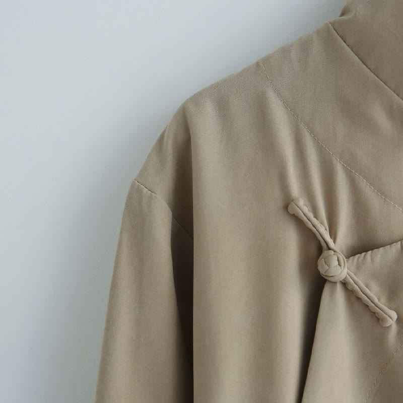 Fall Solid Color Chinese Frog-Button Cotton Men's Tang Suit Robe - Image 17