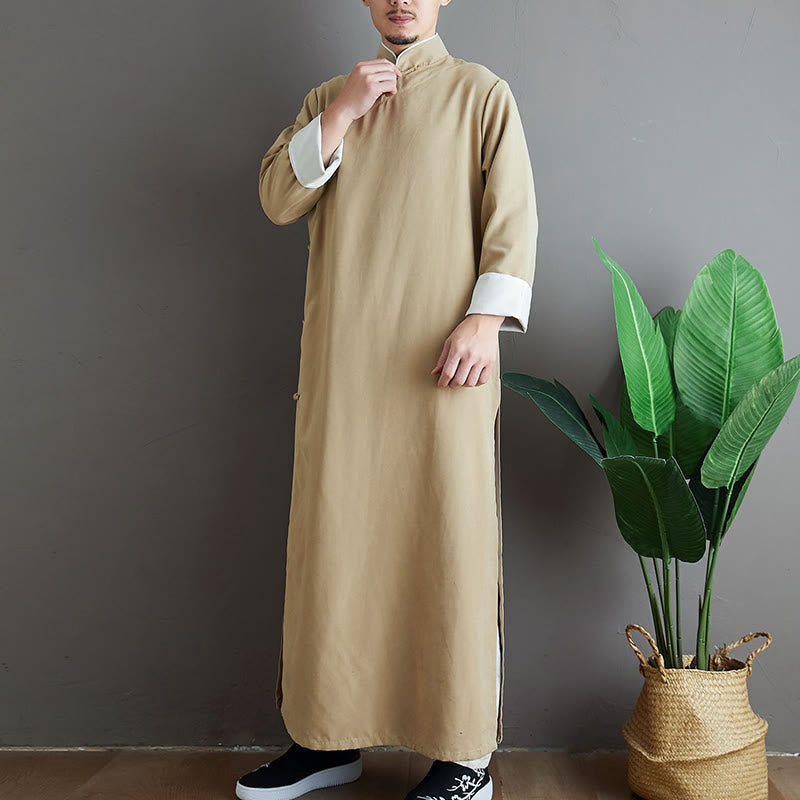 Fall Solid Color Chinese Frog-Button Cotton Men's Tang Suit Robe - Image 12