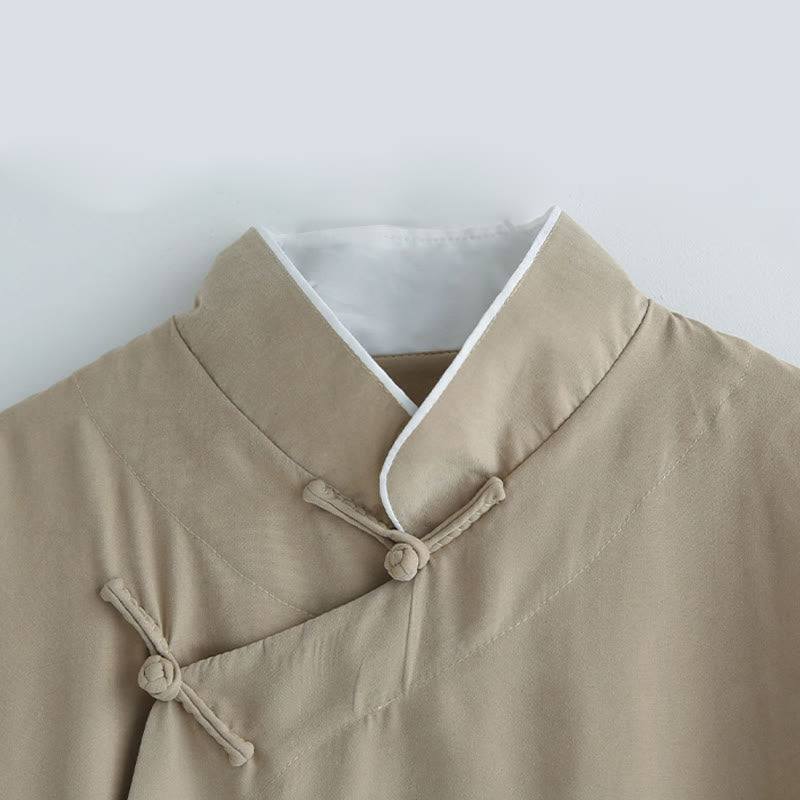 Fall Solid Color Chinese Frog-Button Cotton Men's Tang Suit Robe - Image 16