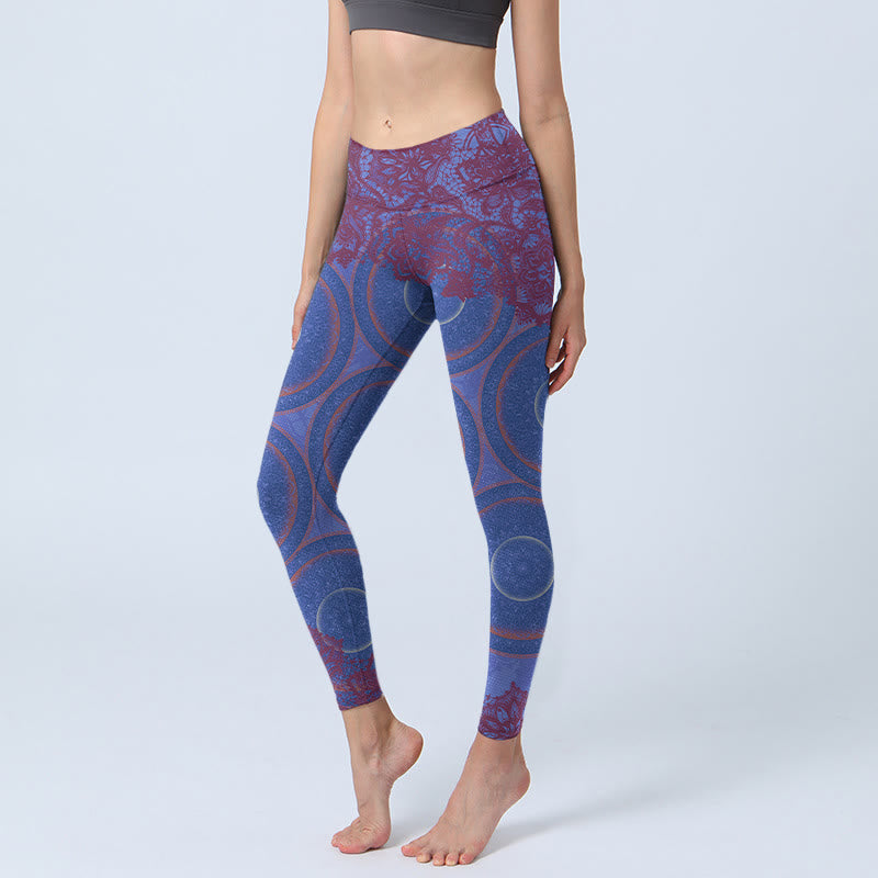 Purple Compass Mandala Flower Print Gym Fitness Leggings Women's Yoga Pants