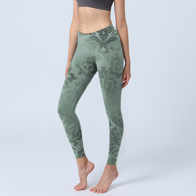 Casual Flower Leaves Print Gym Fitness Leggings Women's Yoga Pants