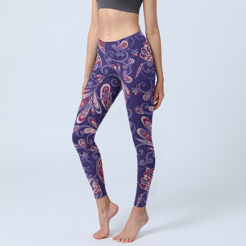 Purple Flower Petals Print Gym Fitness Leggings Women's Yoga Pants
