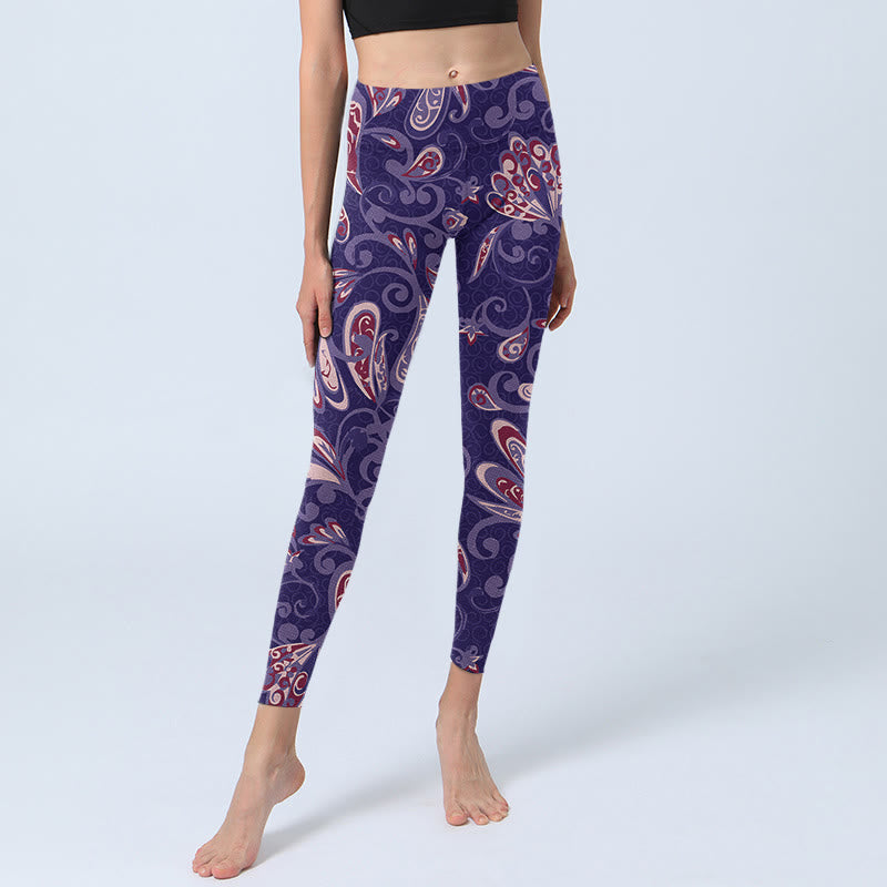 Purple Flower Petals Print Gym Fitness Leggings Women's Yoga Pants - Image 6