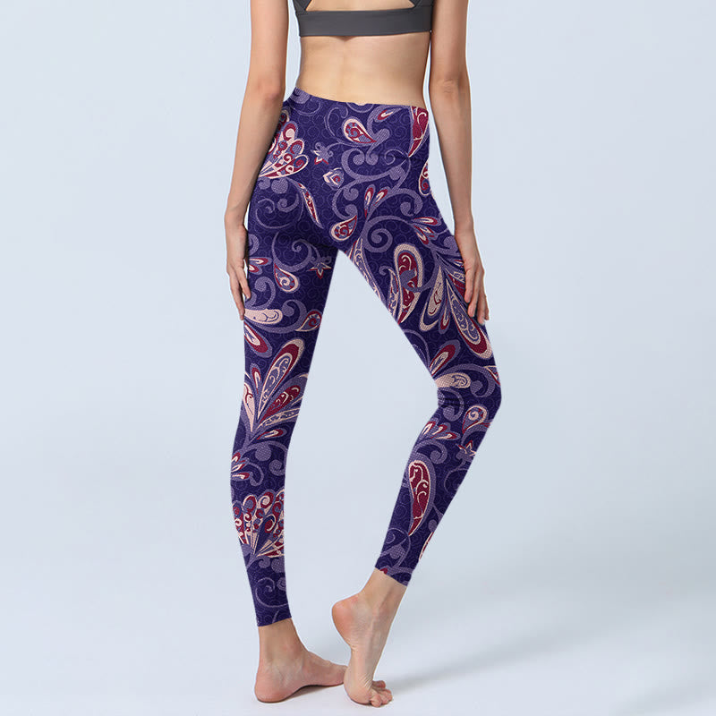 Purple Flower Petals Print Gym Fitness Leggings Women's Yoga Pants - Image 5