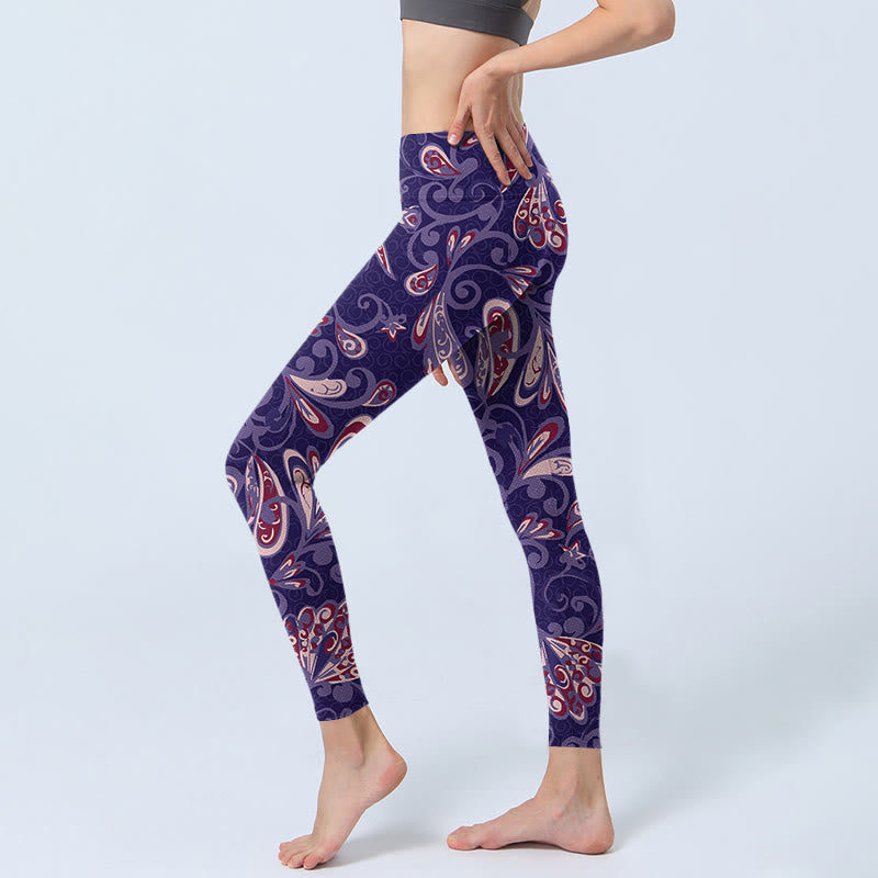 Purple Flower Petals Print Gym Fitness Leggings Women's Yoga Pants - Image 3
