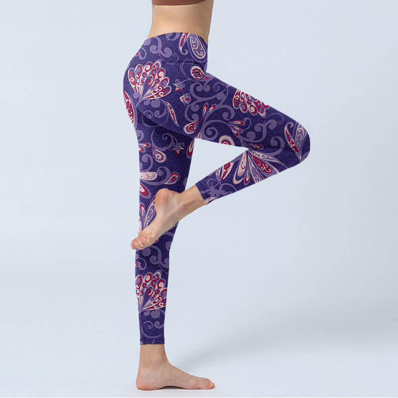 Purple Flower Petals Print Gym Fitness Leggings Women's Yoga Pants - Image 4