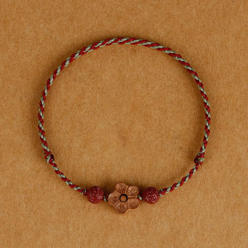 Peach Wood Small Peach Blossom Cinnabar Wealth String Bracelet Anklet - Image 10