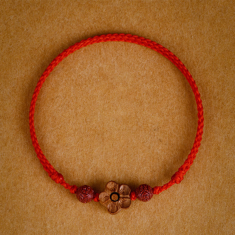 Peach Wood Small Peach Blossom Cinnabar Wealth String Bracelet Anklet