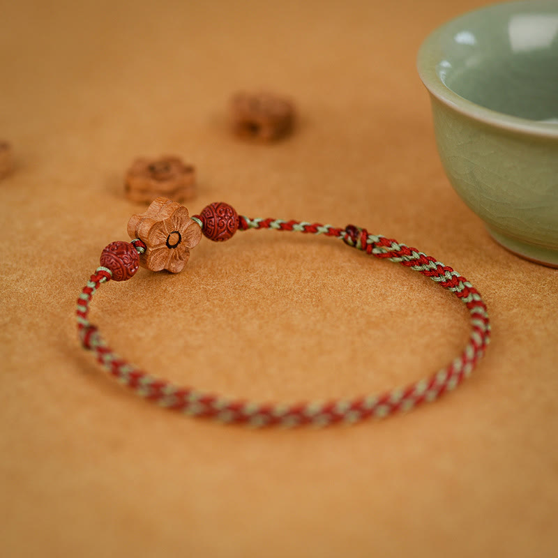 Peach Wood Small Peach Blossom Cinnabar Wealth String Bracelet Anklet - Image 13