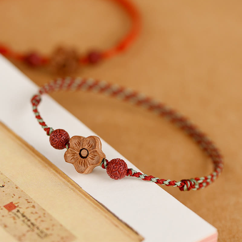 Peach Wood Small Peach Blossom Cinnabar Wealth String Bracelet Anklet - Image 12