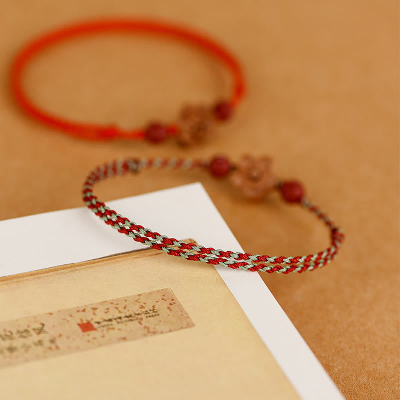 Peach Wood Small Peach Blossom Cinnabar Wealth String Bracelet Anklet - Image 15